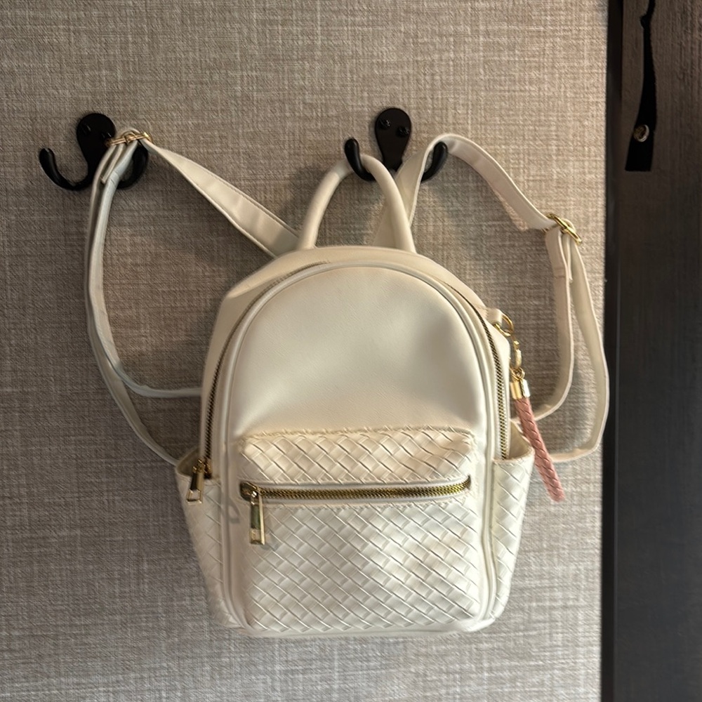 Cream Textured Mini Backpack with Adjustable Straps - Picture 1 of 8
